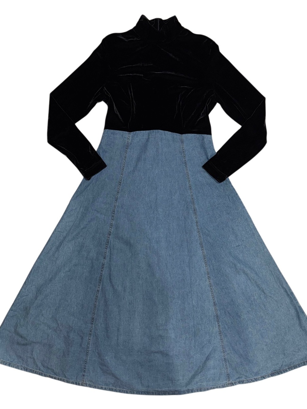 Vintage 90s Velour And Jean Maxi Dress